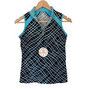 Tail Womens Sleeveless 1/4 Zip Golf Tank Size XS Aqua Black Print UPF Athletic